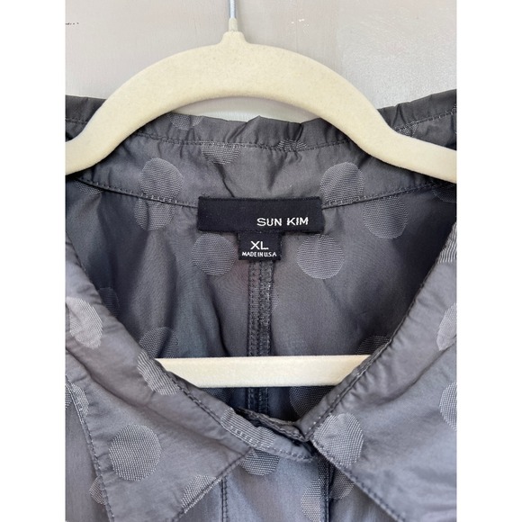 Sun Kim XL Sleeveless Button Down Gray Polka Dot Tunic Vest Parachute Fabric - Picture 2 of 9